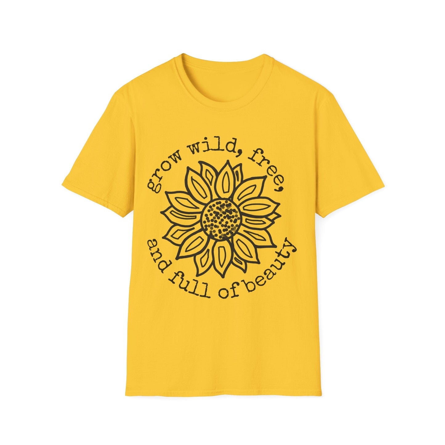 "Grow Wild, Free, and Full of Beauty" Dotted Mandala Sunflower  – T-shirt