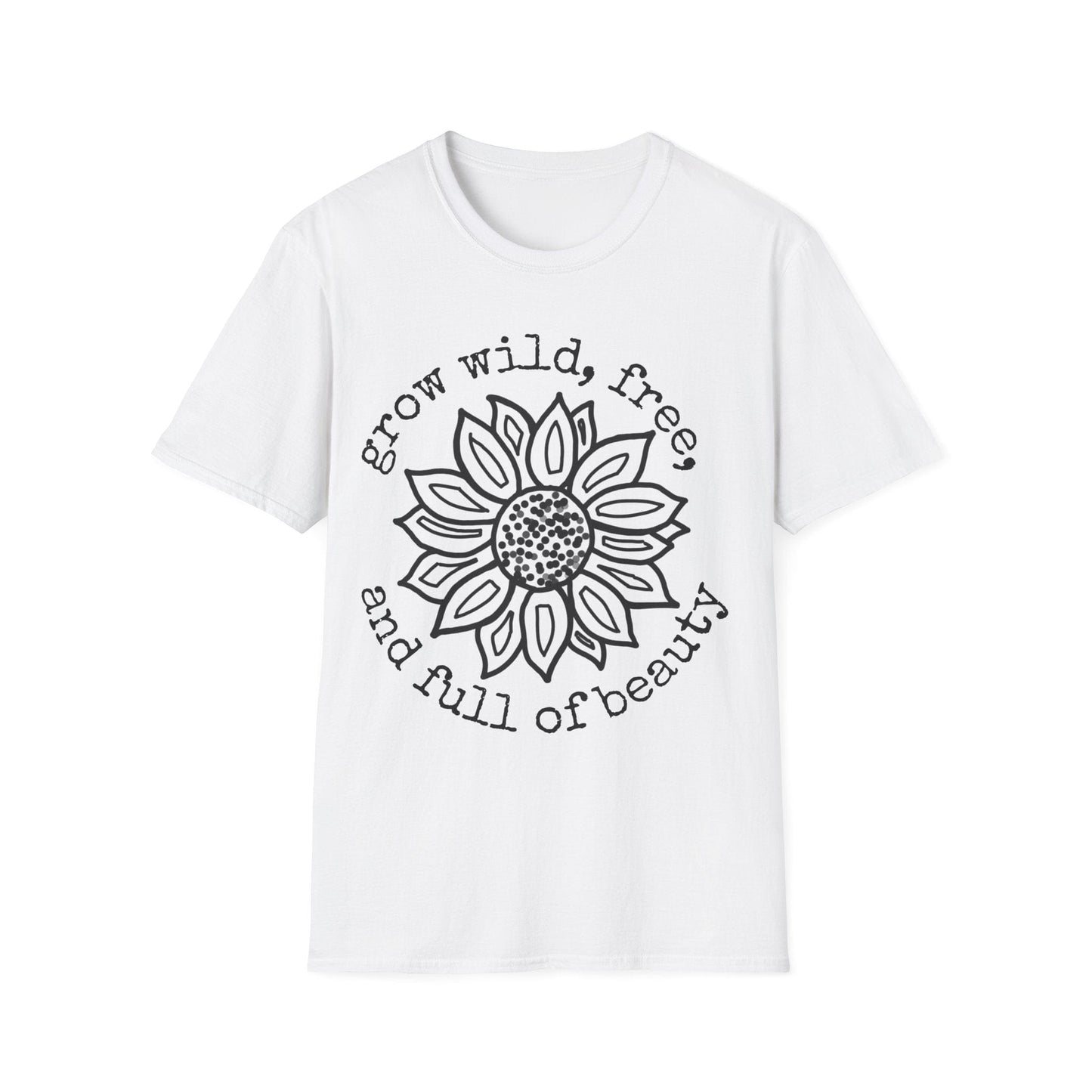 "Grow Wild, Free, and Full of Beauty" Dotted Mandala Sunflower  – T-shirt