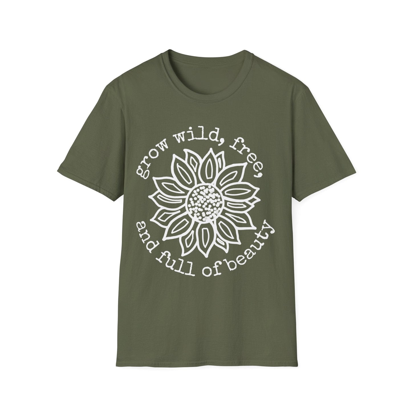 "Grow Wild, Free, and Full of Beauty" Dotted Mandala Sunflower  – T-shirt