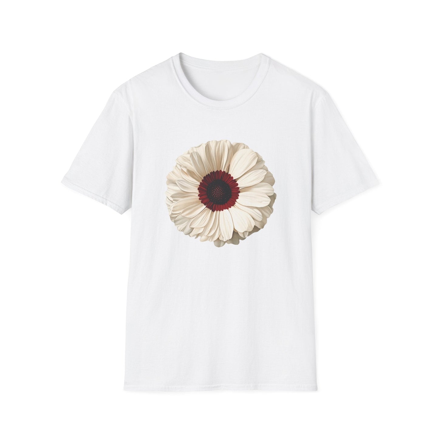 White Daisy with Dark Red Disk Flowers  – T-shirt
