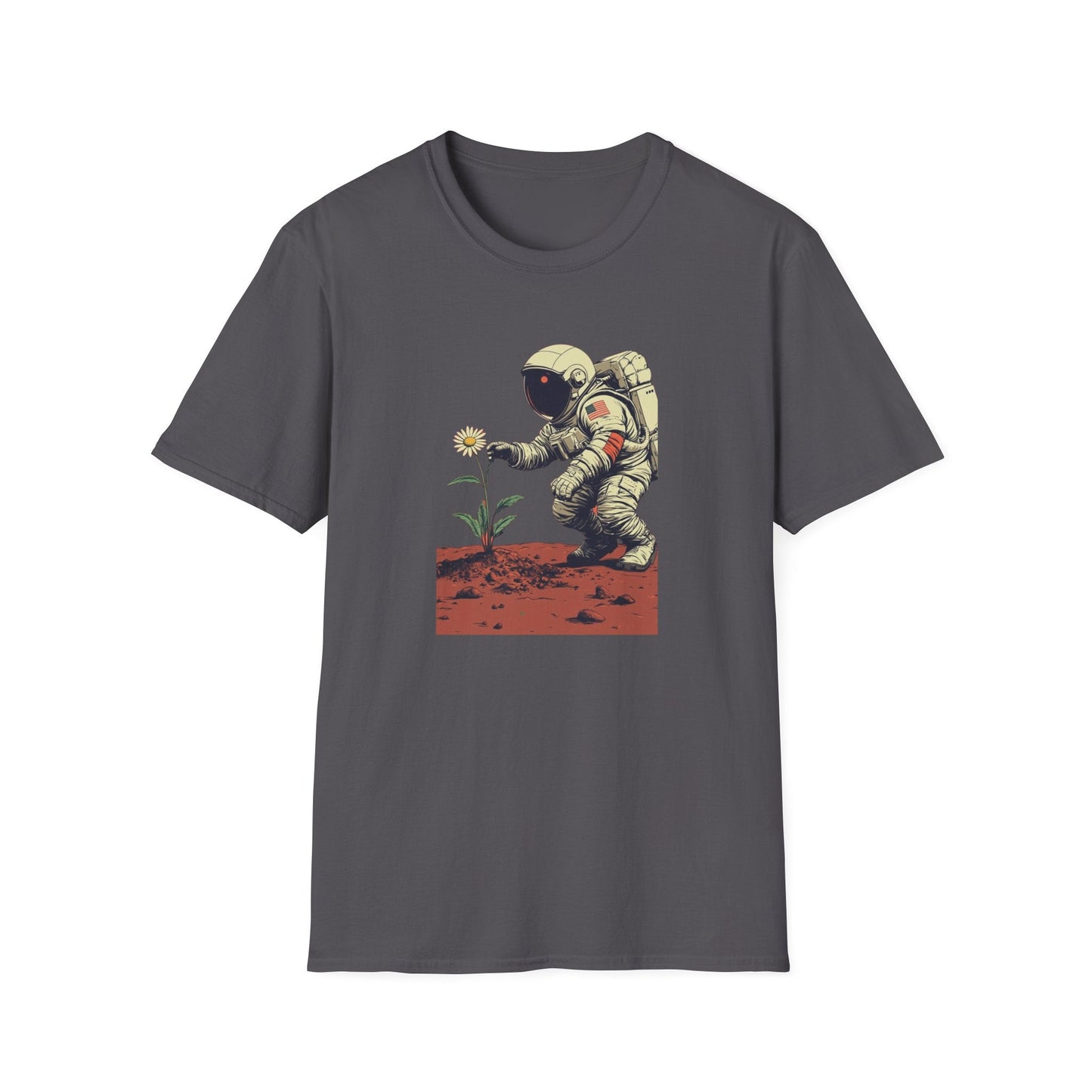 Astronaut with Daisy – Terraforming of Mars  – T-shirt