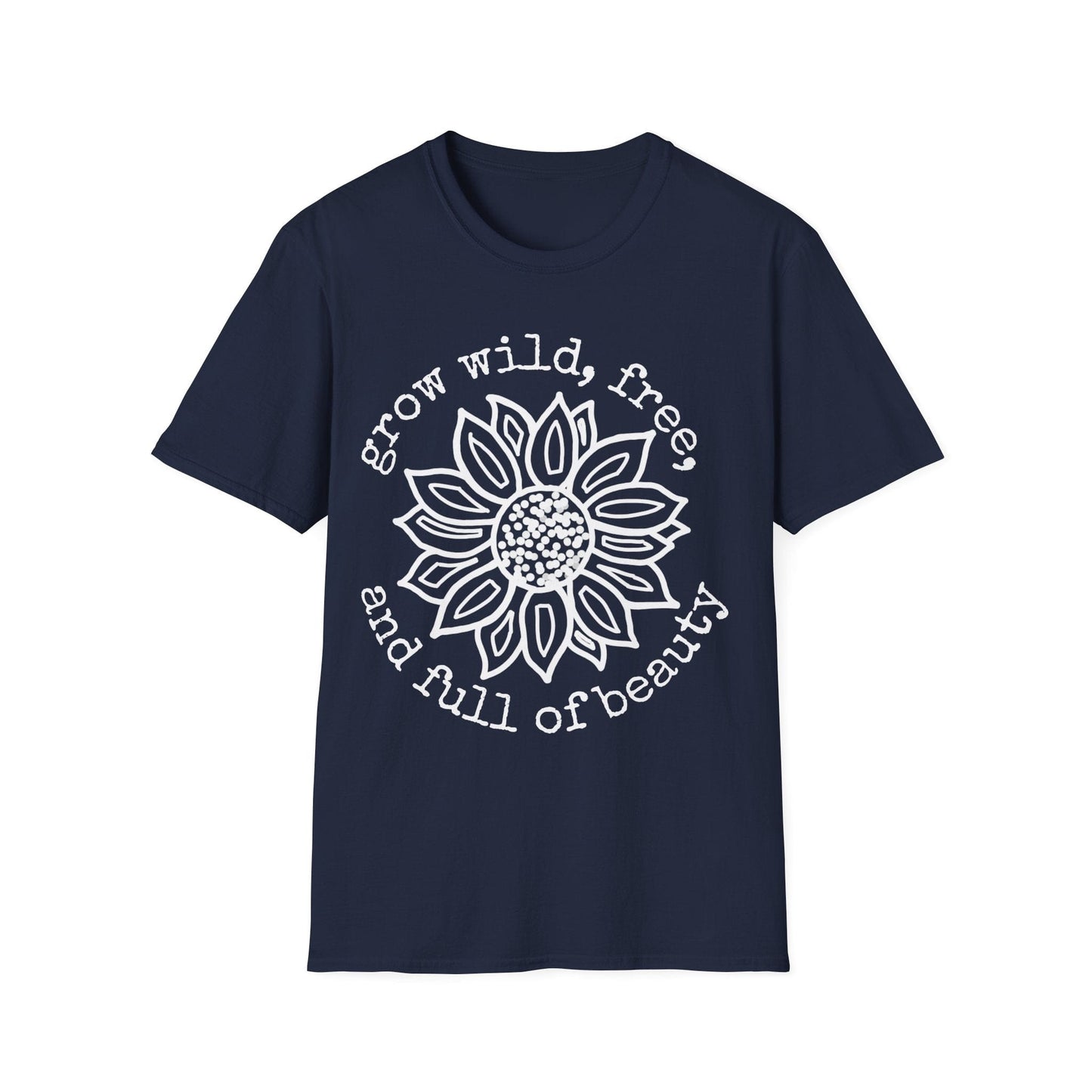 "Grow Wild, Free, and Full of Beauty" Dotted Mandala Sunflower  – T-shirt