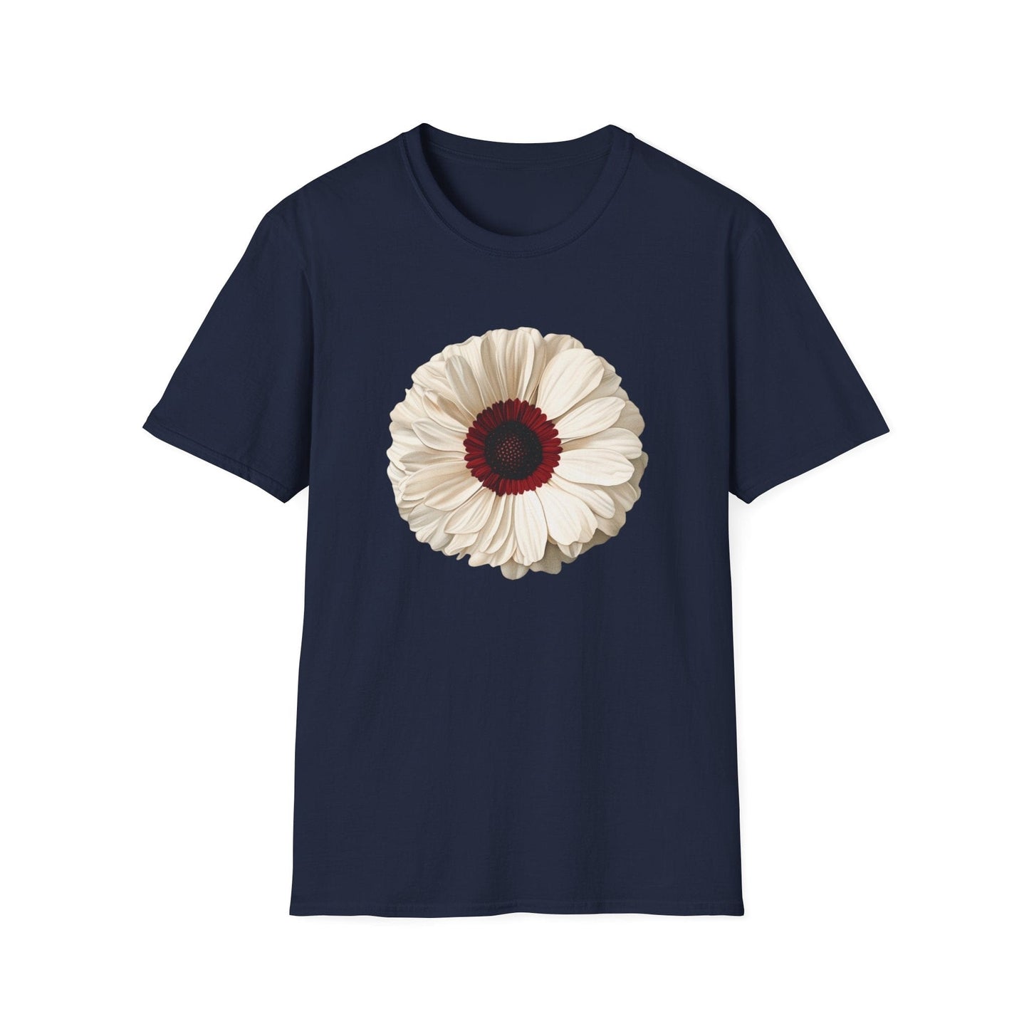 White Daisy with Dark Red Disk Flowers  – T-shirt